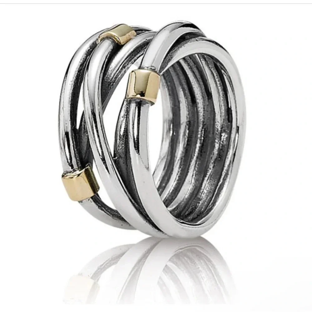 Pandora 14k gold and sterling silver ring retired size 58